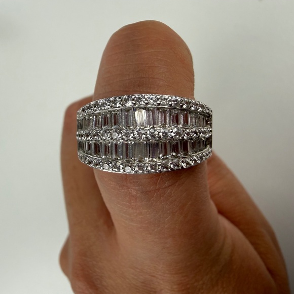 Sterling Silver Womens Cubic Zirconia Baguette Triple Row Ring (UNSURE OF BRAND) - Picture 3 of 6